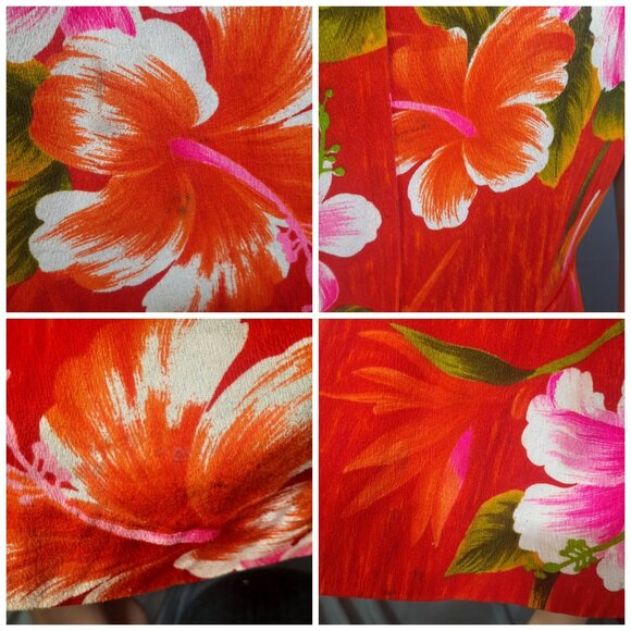 Vintage Royal Hawaiian Barkcloth Maxi Dress Womens M Sleeveless Orange Pink - Picture 9 of 9